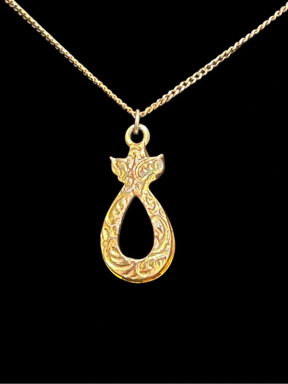 1928 Gold Amber & Rhinestone Teardrop Pendant
